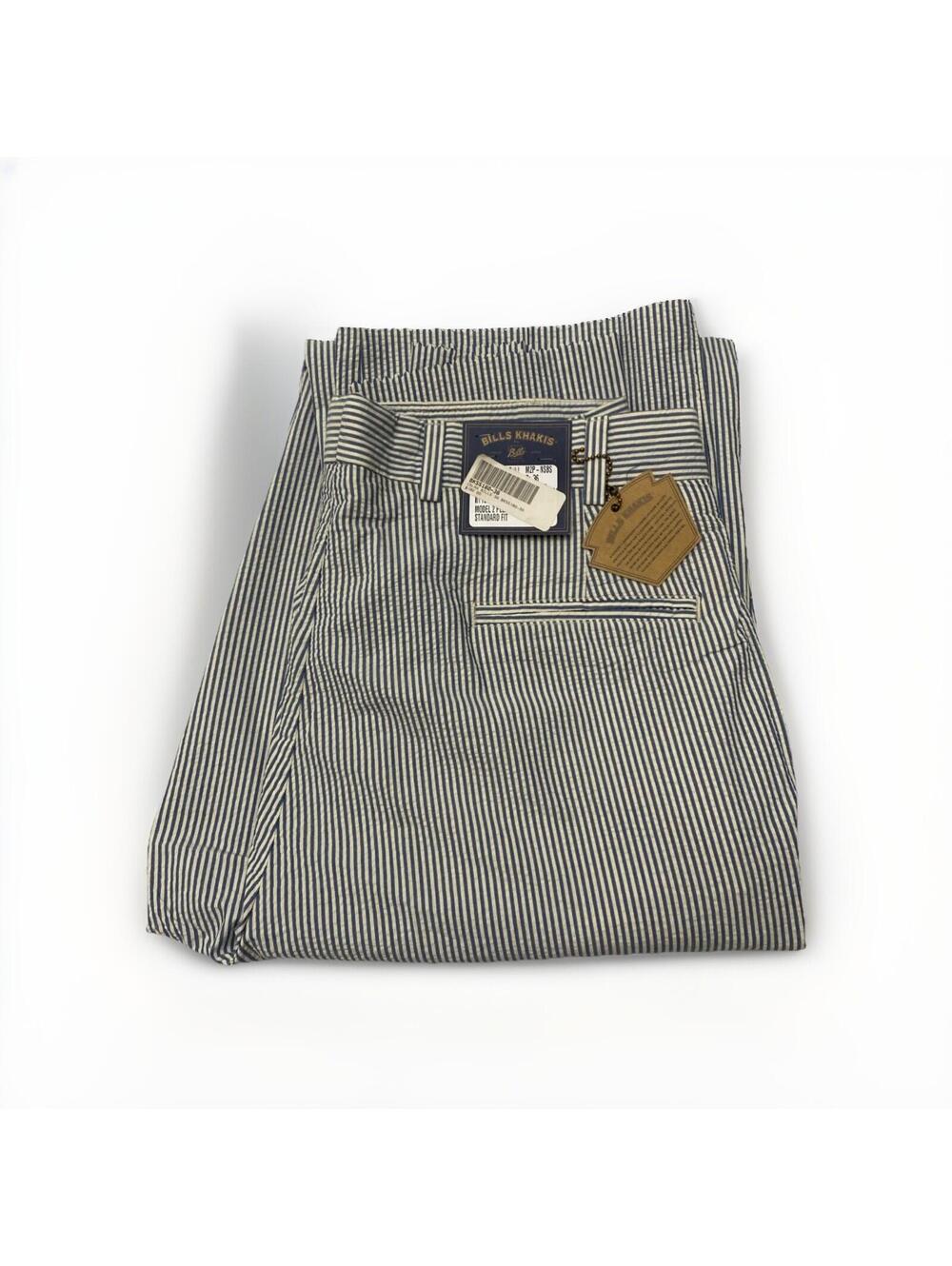 NWT-Bills Khakis M2P-NSBS Navy Seersucker Pleated Standard Classic Fit Size 36